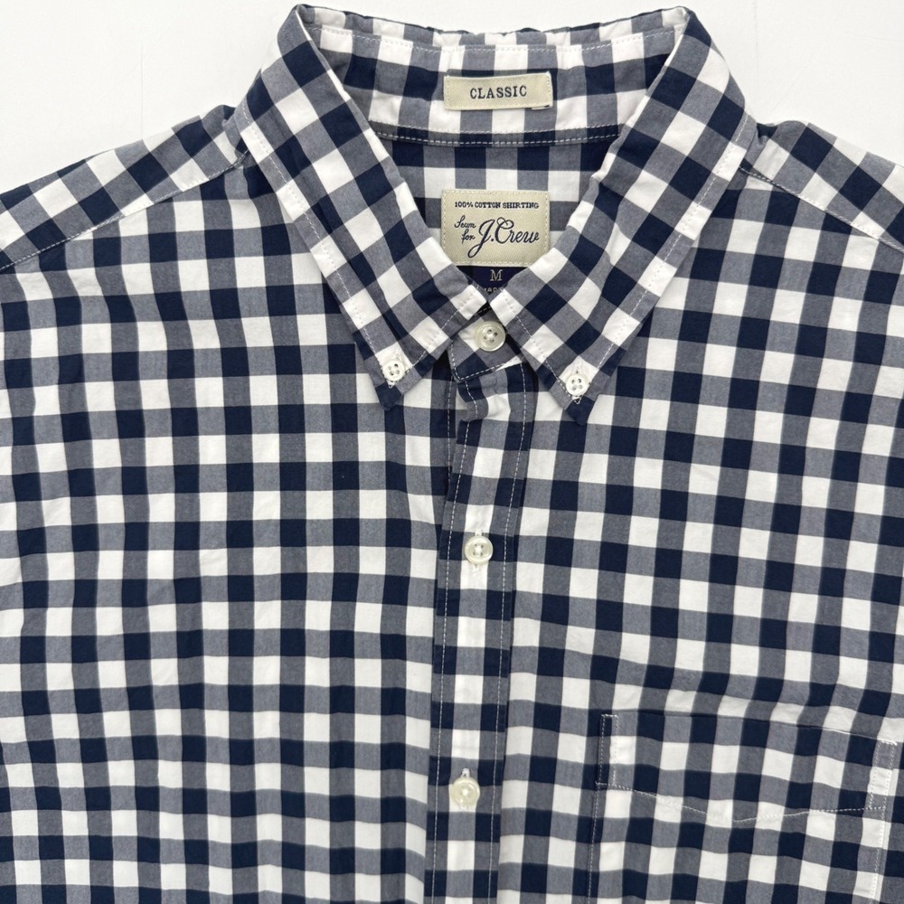 J.Crew Button Down Shirt Mens M Blue White Gingham Classic Short Sleeve Cotton